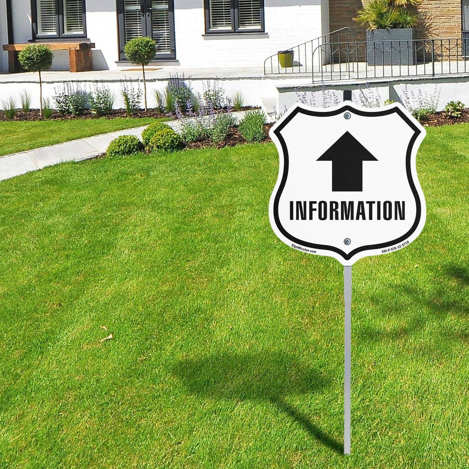 Information Up Shield Shaped Sign With Stake Weather Resistant Made in the USA