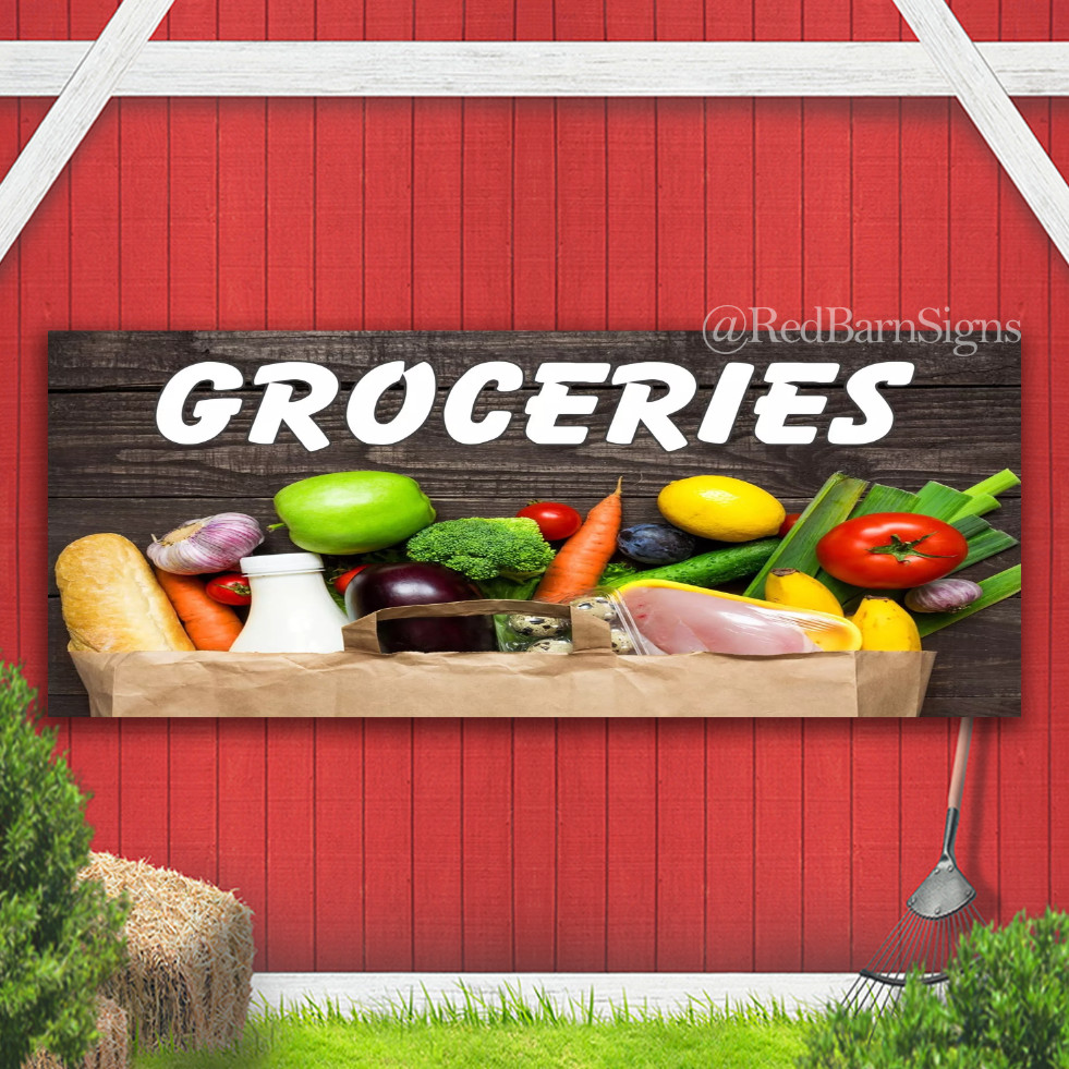 Groceries Sidewalk Banner Sign with Grommets