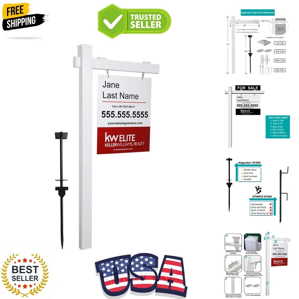 Vinyl PVC Real Estate Sign Post 6ft. Tall 4&Prime;x 4&Prime;x 72&Prime; Realtor Yard Sign Post …