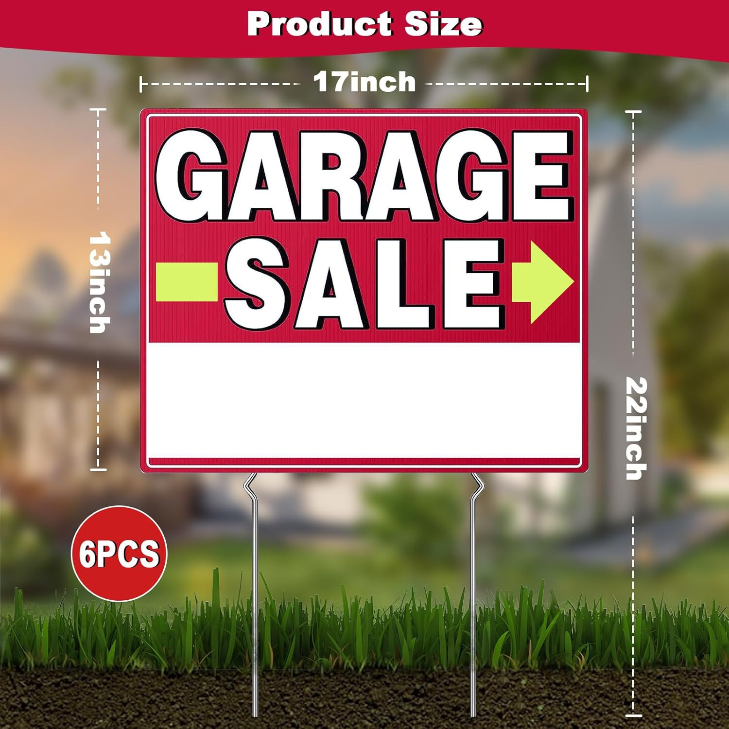 Garage Sale Signs, 17&Prime; X 13&Prime;, 6 Pcs Double Side Garage Sale Sign with Stakes Lar