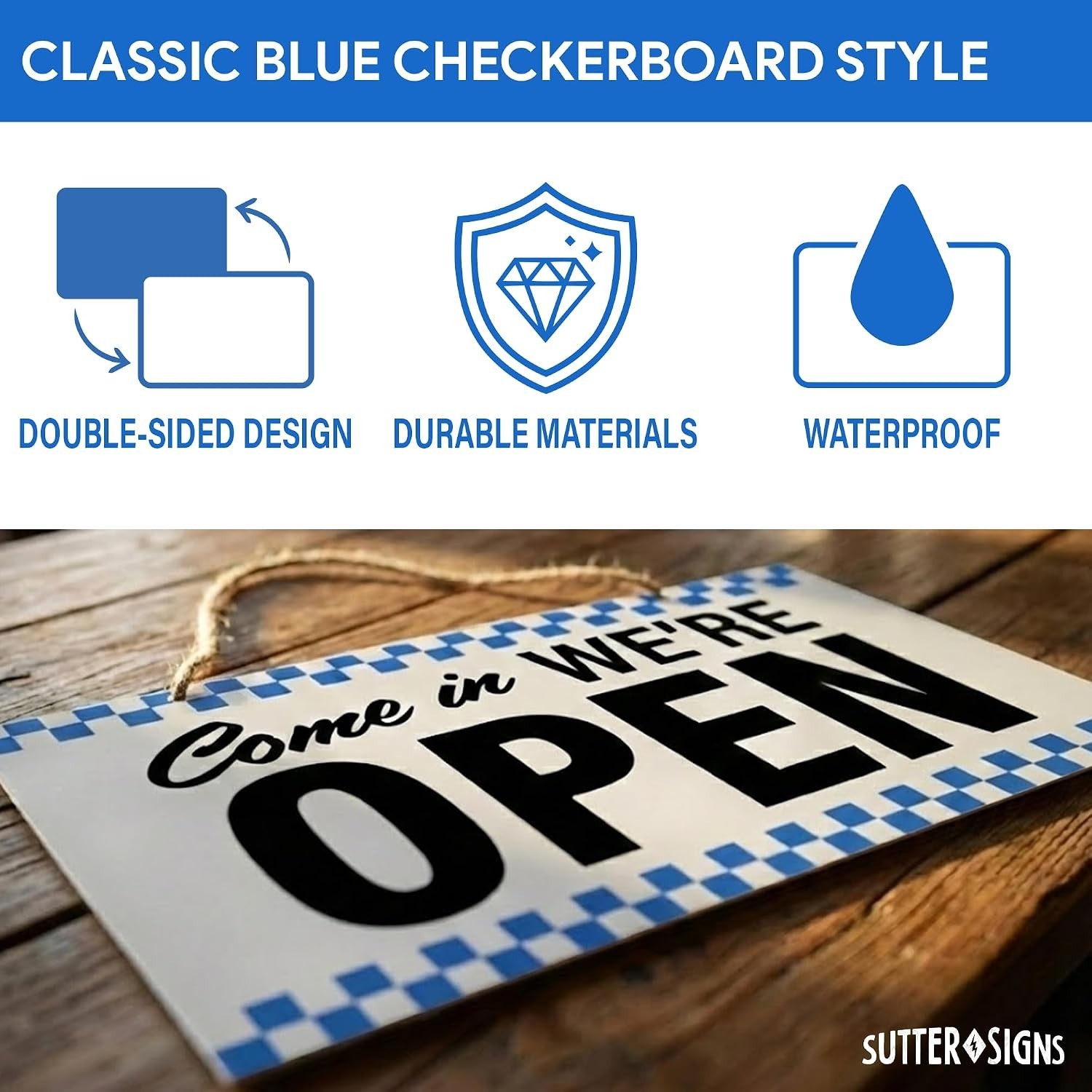Open Closed Sign for Business, 10&Prime; x 6&Prime; Double Sided Plastic Sign with Twine,…