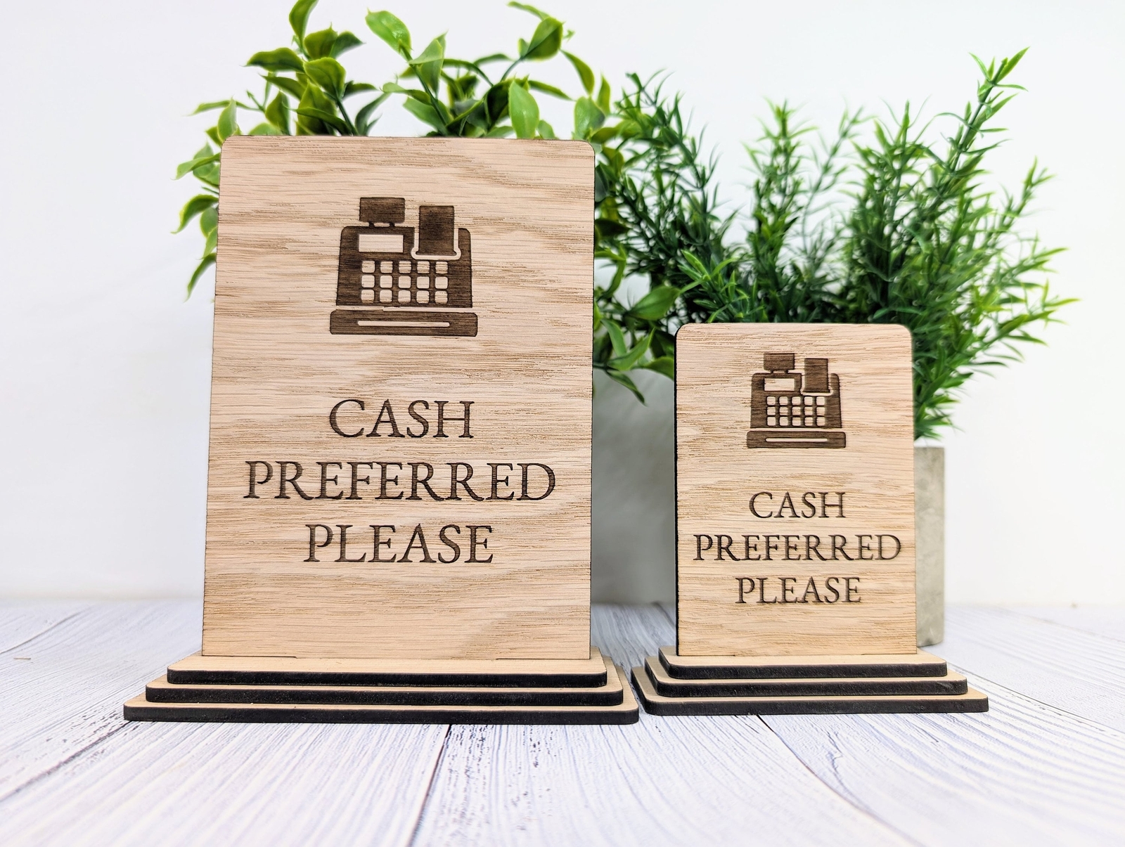 Wooden Freestanding Table Sign &lsquo;Cash Preferred&rsquo; – Perfect for Shop Signage
