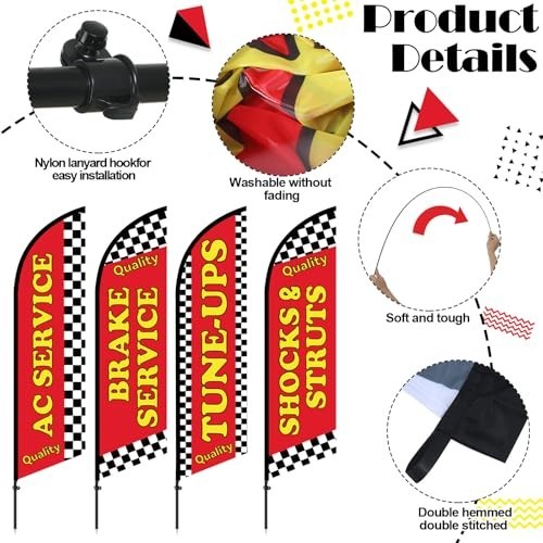 4 Set 7ft Feather Flags for Auto Repair Shop – Vibrant Advertising Kit with Pole