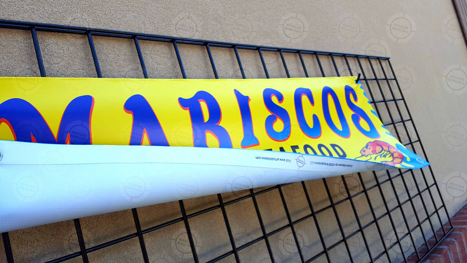 MARISCOS Fresh Seafood Banner Restaurant Open Sign Shrimp Camarones Cuisine Fish