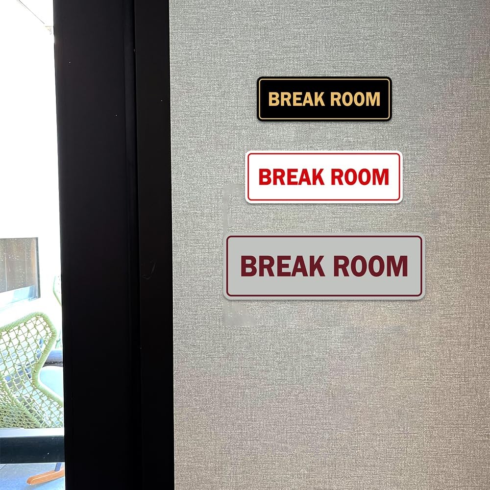 1 Pack Large Break Room Sign, Dark Brown, Wall, Door Mount, Office, Business