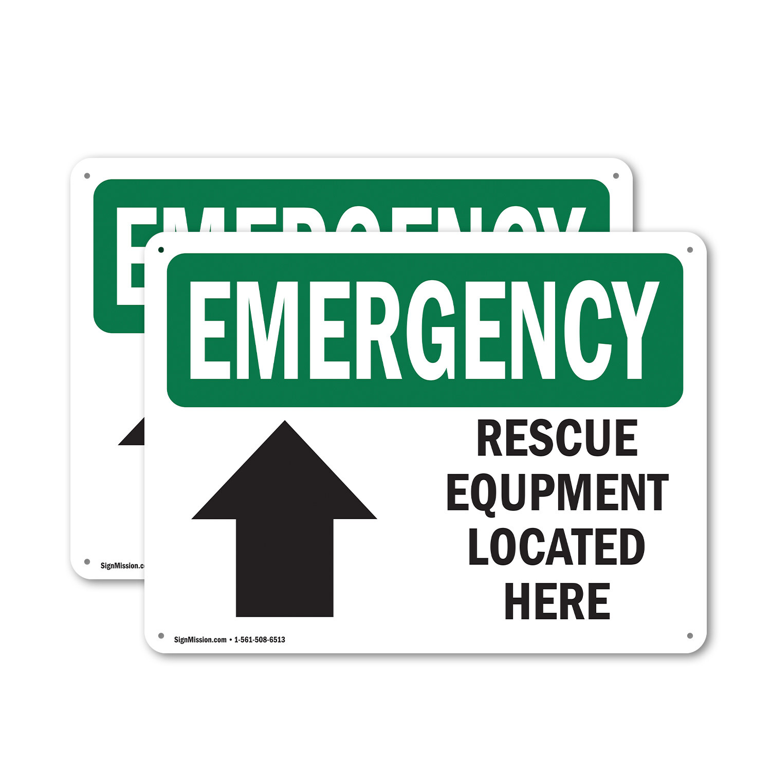 (2 Pack) Rescue Equipment Located Here OSHA Emergency Sign Decal Metal Plastic