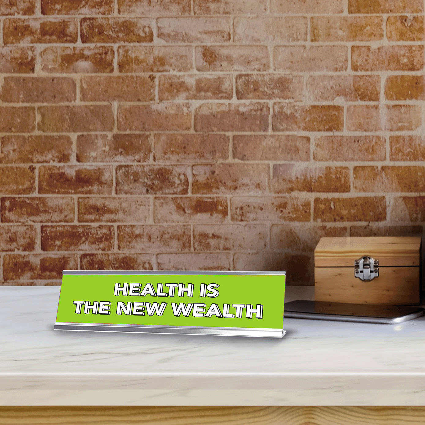 Health Is the New Wealth 2 x 10&Prime; Desk Sign | Inspirational Quotes Workspace