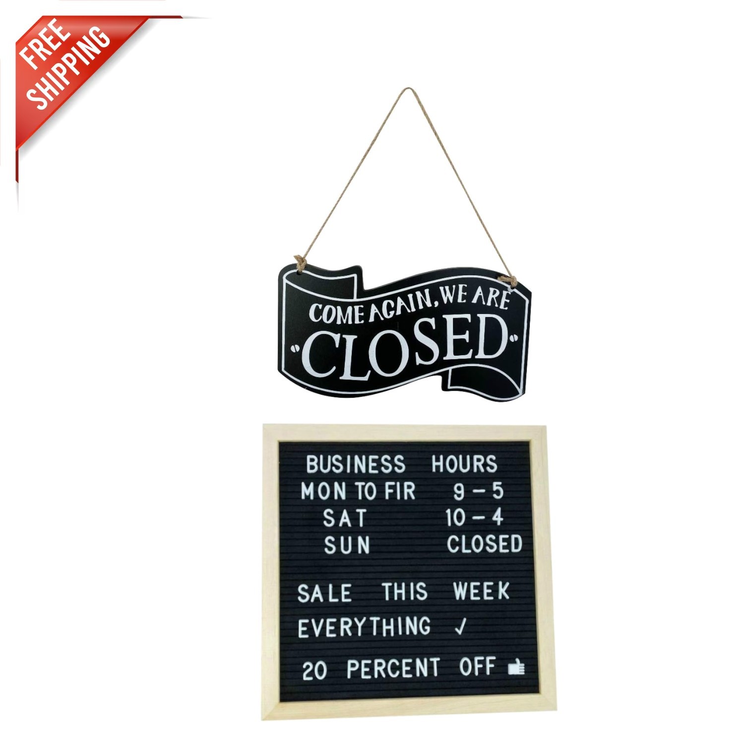 Customizable Open Closed Sign Bundle – Vintage Wood Design with Safety Kit