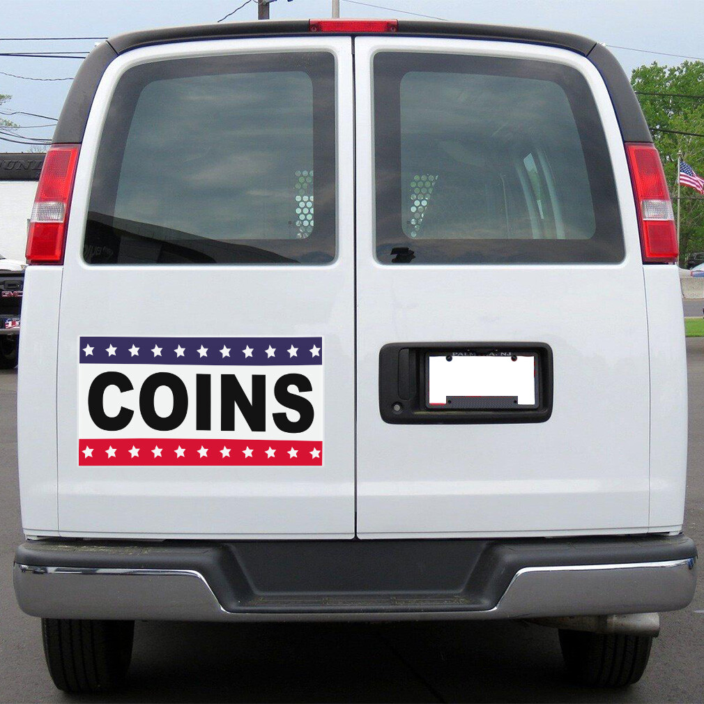 Car Magnet Set of 2 Coins Black Red Blue Car Advertising Industrial Sign