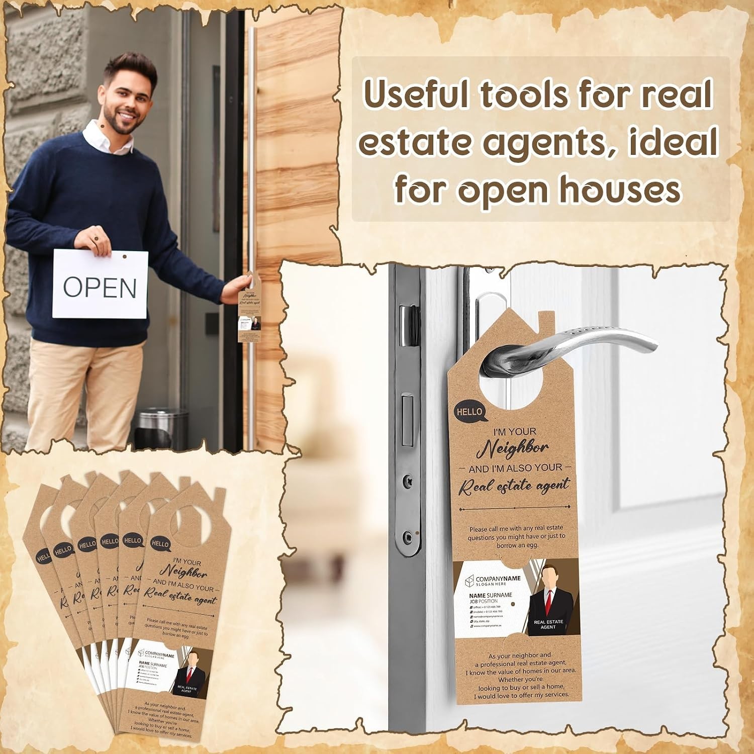Durable 100 Pcs Open House Door Hangers – Perfect for Real Estate Promotions