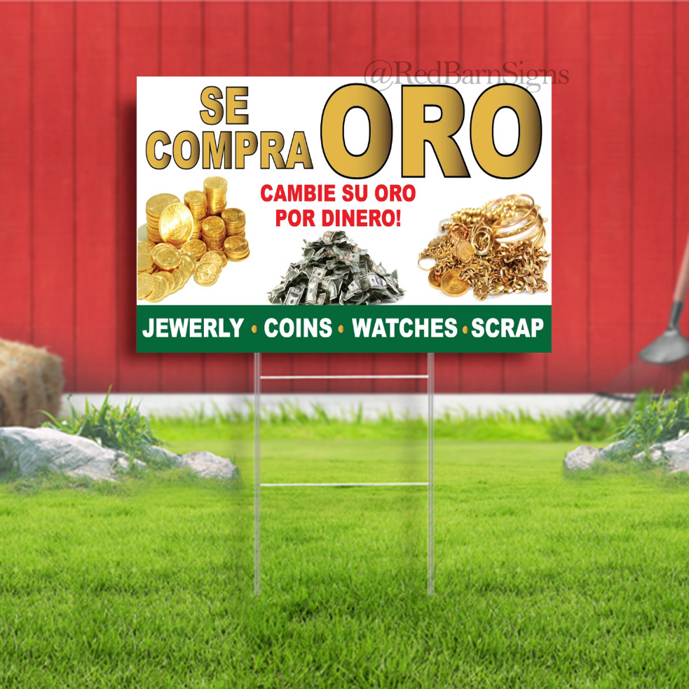 Se Compra ORO bandera Indoor Outdoor Yard Sign with metal stakes