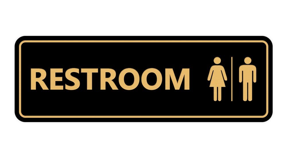Standard All Gender Restroom Sign Black Gold – Large 1 Pack