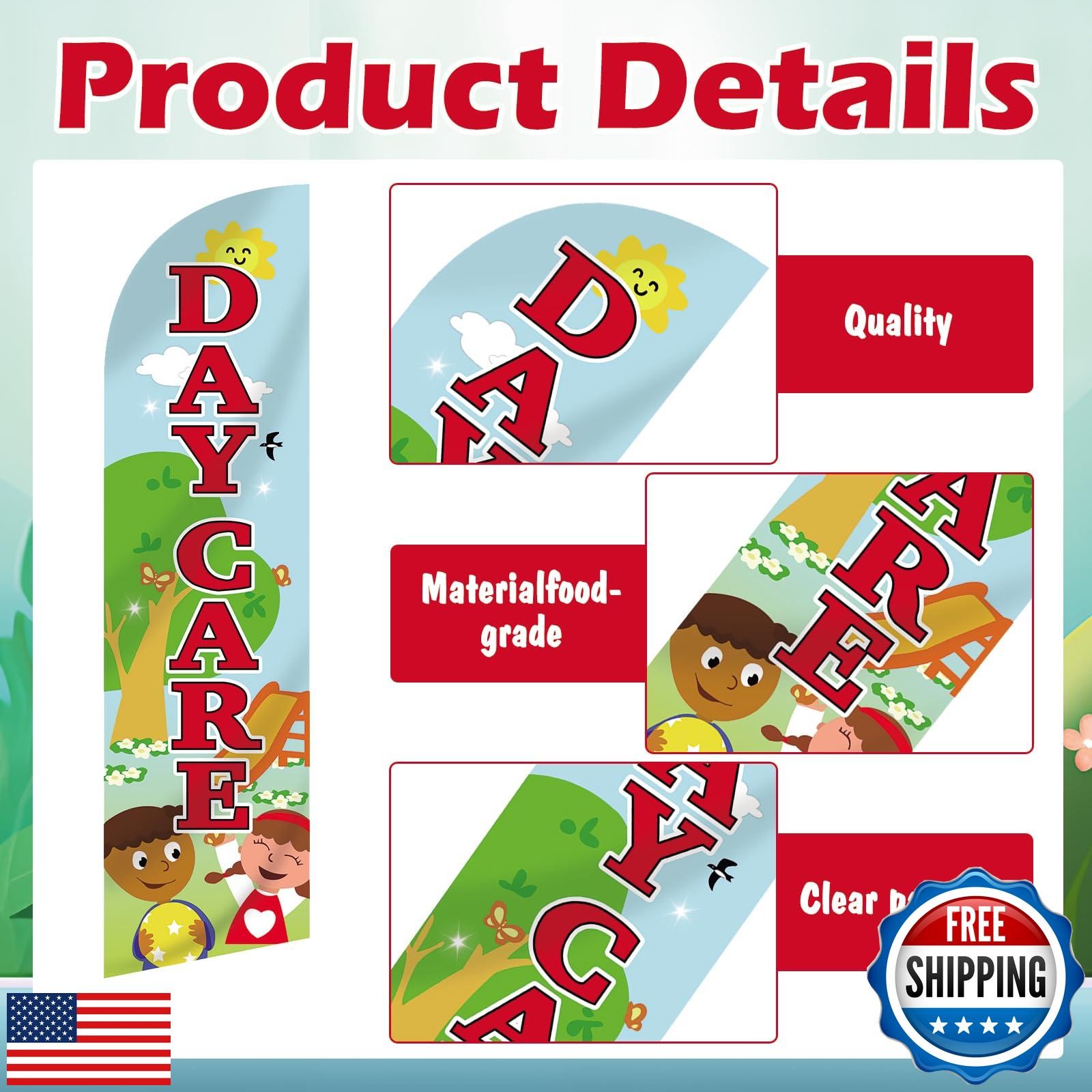 Mindsoft 2 Pcs Now Enrolling Day Care Feather Flag 3 ft x 11.5 ft Heavy Duty