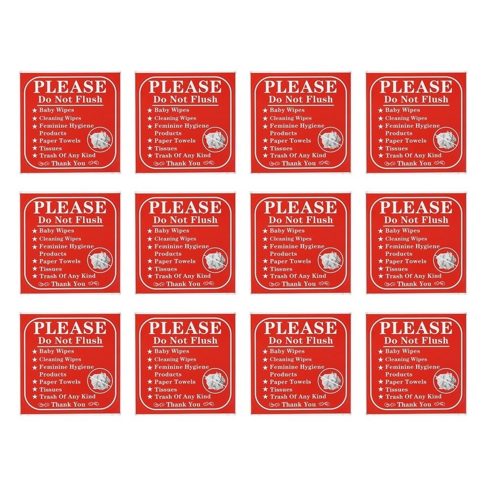 12-Pack 6×6 inch Please Do Not Flush Bathroom Signage Decals-Vinyl Self-Adhesive
