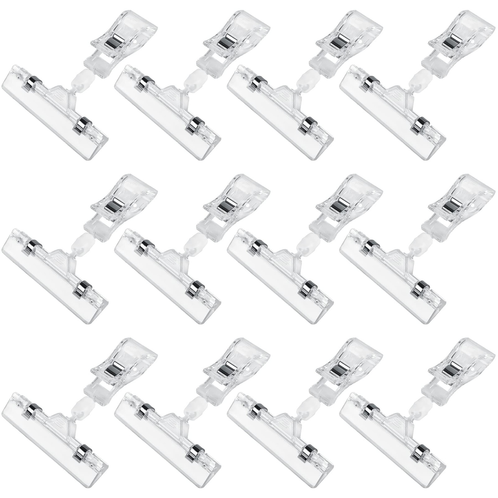 Clear Sign Clips Merchandise Display 12 Pack Plastic 3&Prime; x 4&Prime;-12 Pack, White