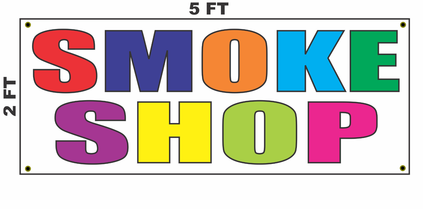 SMOKE SHOP Multi-colored Banner Sign 2×5 for Gas Station or Convenience Store