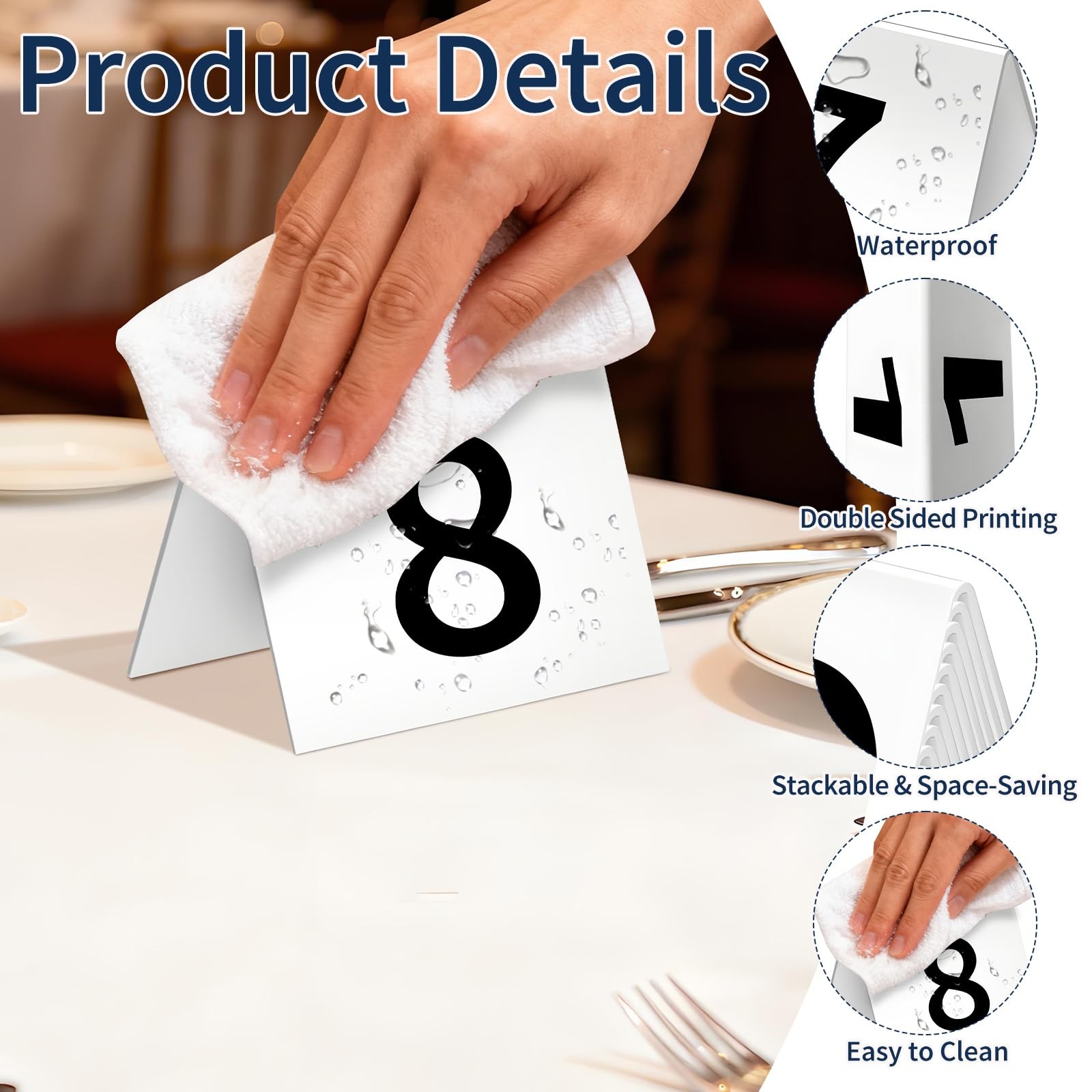 30 Pack Restaurant Table Numbers Double Side Acrylic Tent White 3.4×2.2 Inch