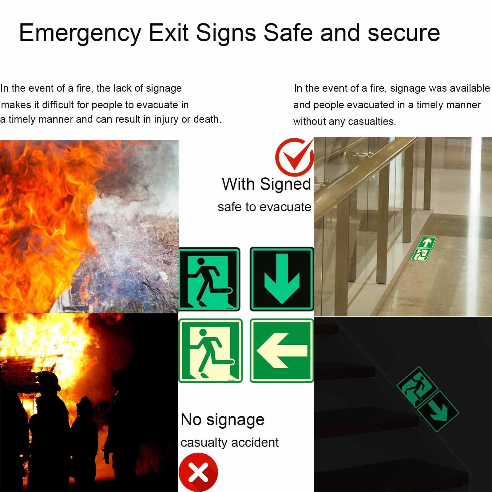 Glow in the Dark Emergency Exit Stickers – 4 Pcs Self-Adhesive Safety Decals …