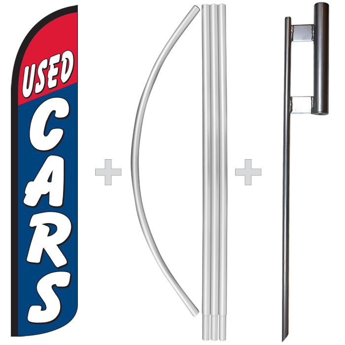 Used Cars Red/Blue 15&prime; Tall Windless Swooper Feather Banner Flag & Pole Kit