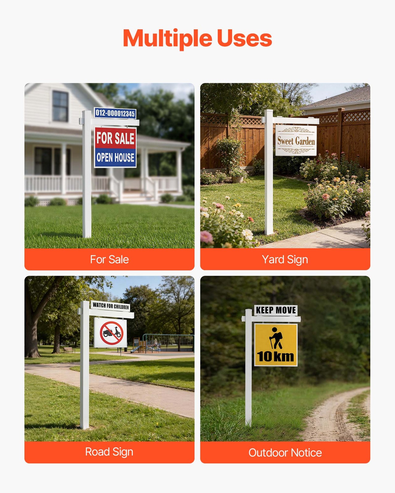 VEVOR Real Estate Sign Post PVC Realtor Yard Sign Holder 6 ft Tall White 2-Pack