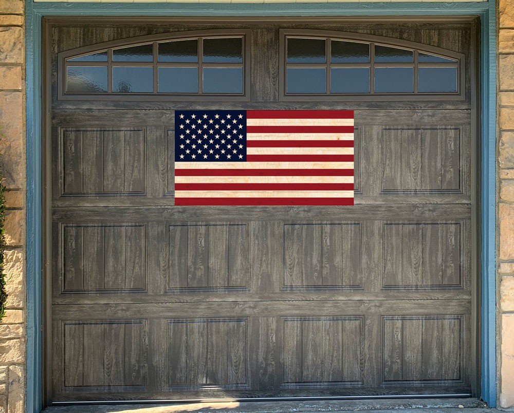 US Flag Wood Look 21&Prime; x 40&Prime; Magnetic Garage Banner For Steel Garage Doors