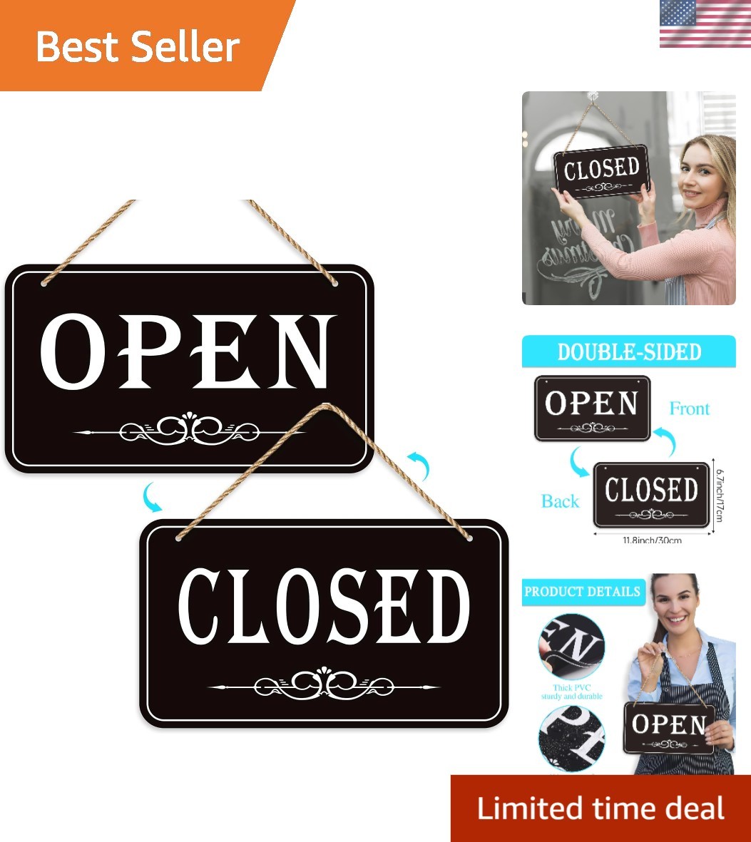 Classic Open & Closed Hanging Sign – 12×6.7 PVC for Restaurants & Shops