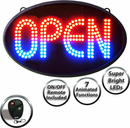 Green Light Innovations Classic LED OPEN Sign w/ Remote, 7 Functions (GLI1040)