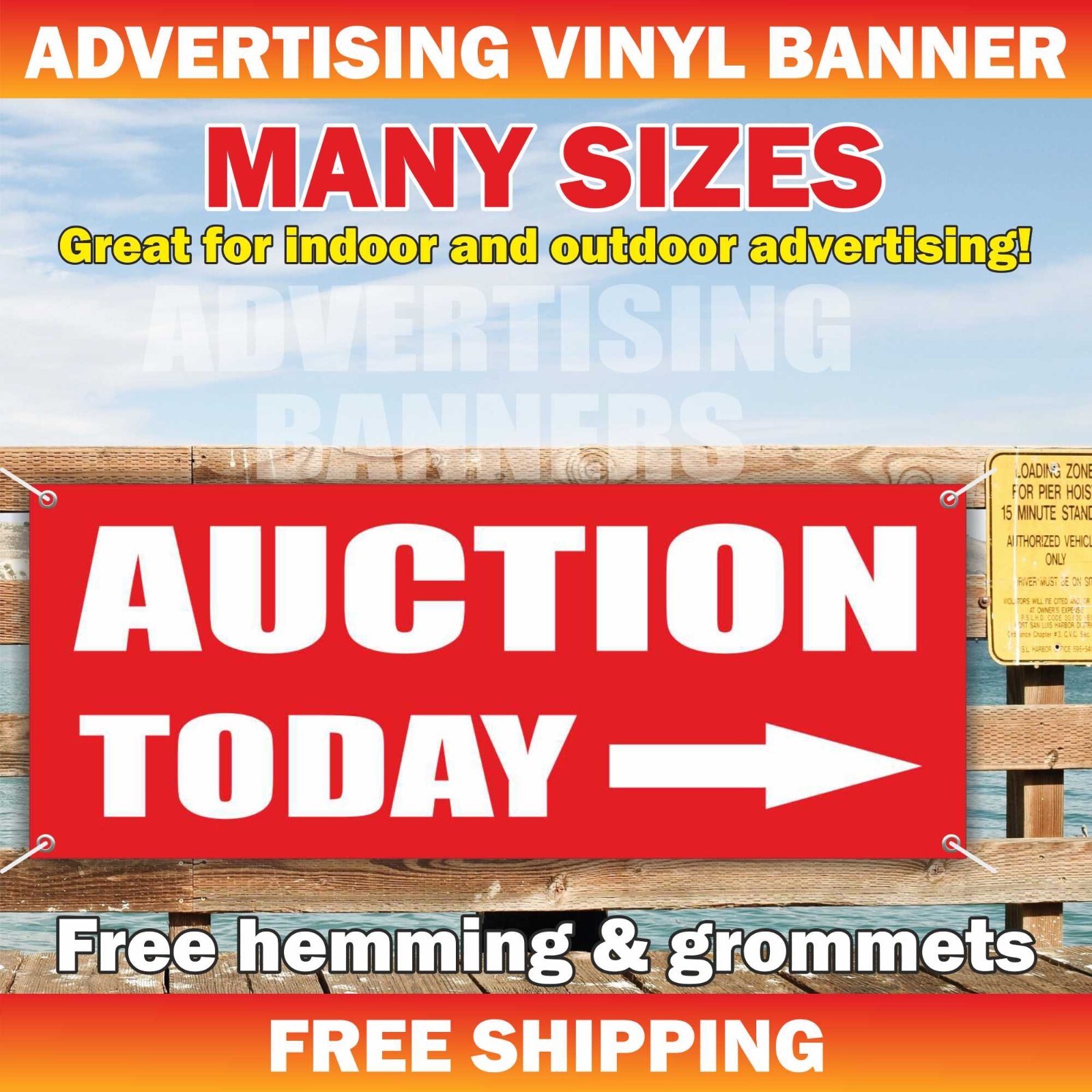 AUCTION TODAY Advertising Banner Vinyl Mesh Sign Flea Market Pawn Shop Antiques