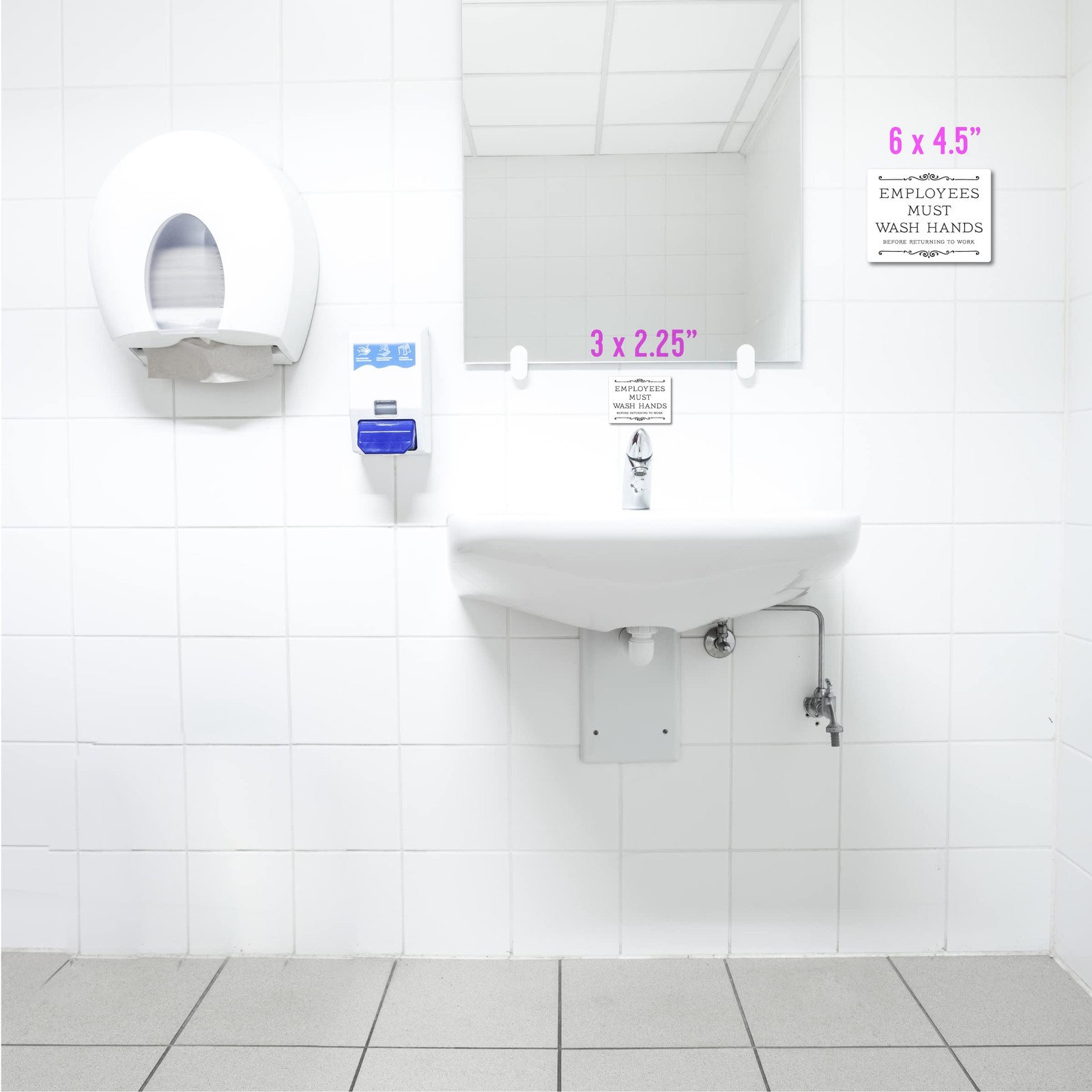1 PCS 3×2.25 Inch White Plastic Employees Must Wash Hands Sign For Restroom