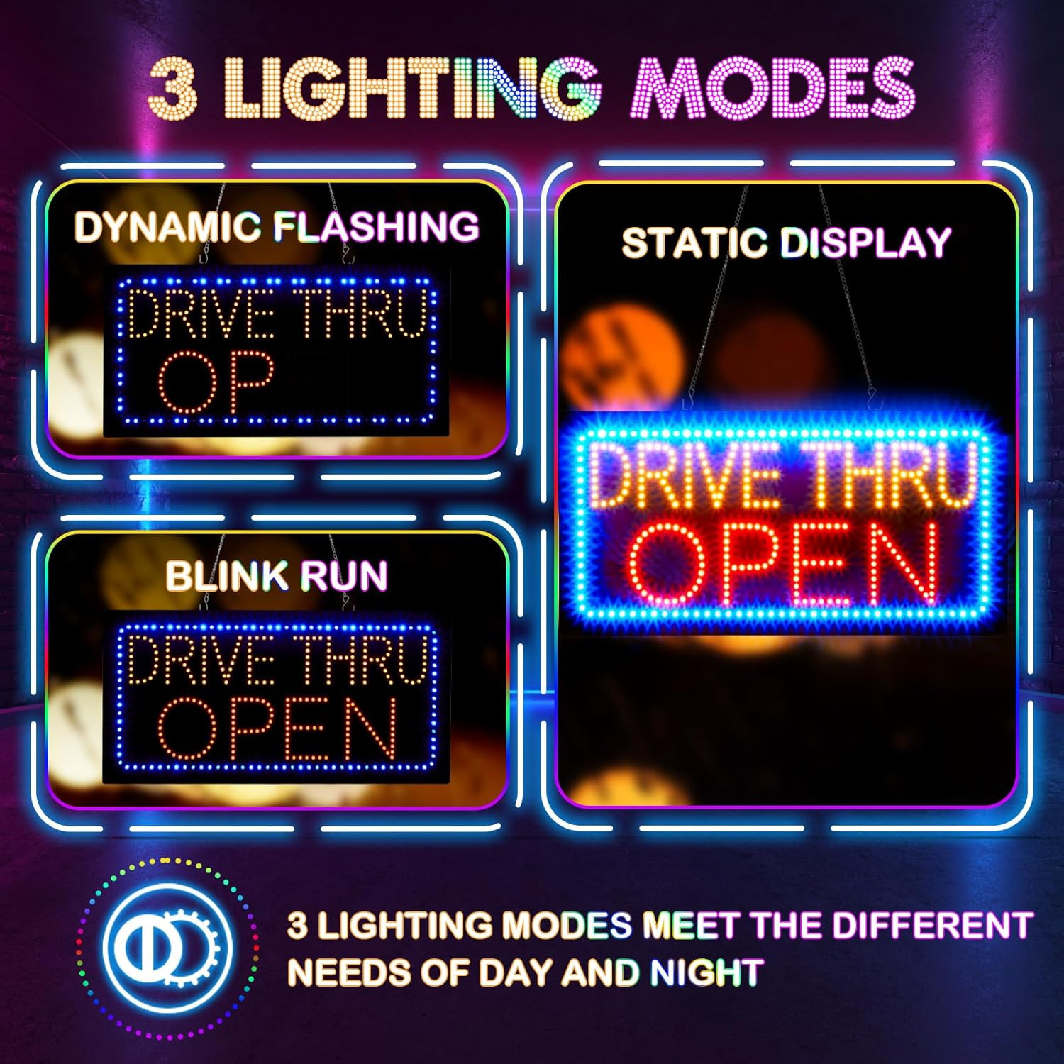 24&Prime; X 12&Prime; LED Drive Thru Open Sign for Fast Food & Restaurant Display