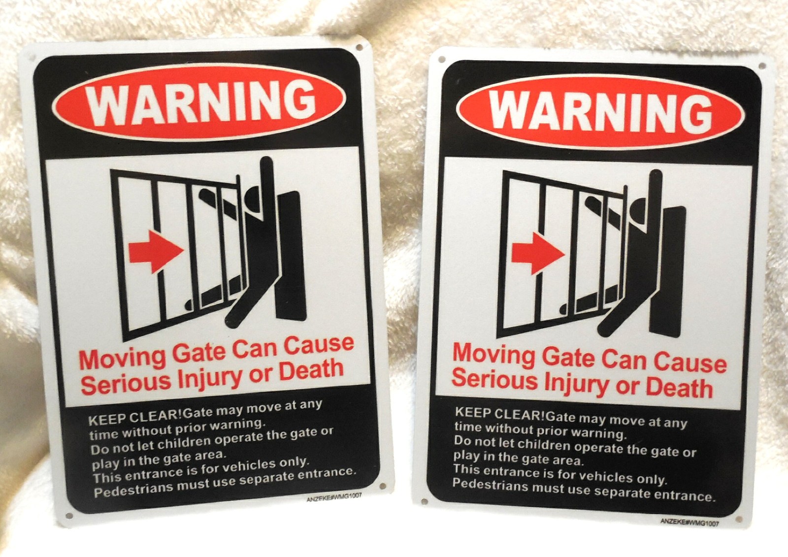 New 2 Pack « Moving Gate Can Cause Injury » Reflective Aluminum Signs 10&Prime;x7&Prime;