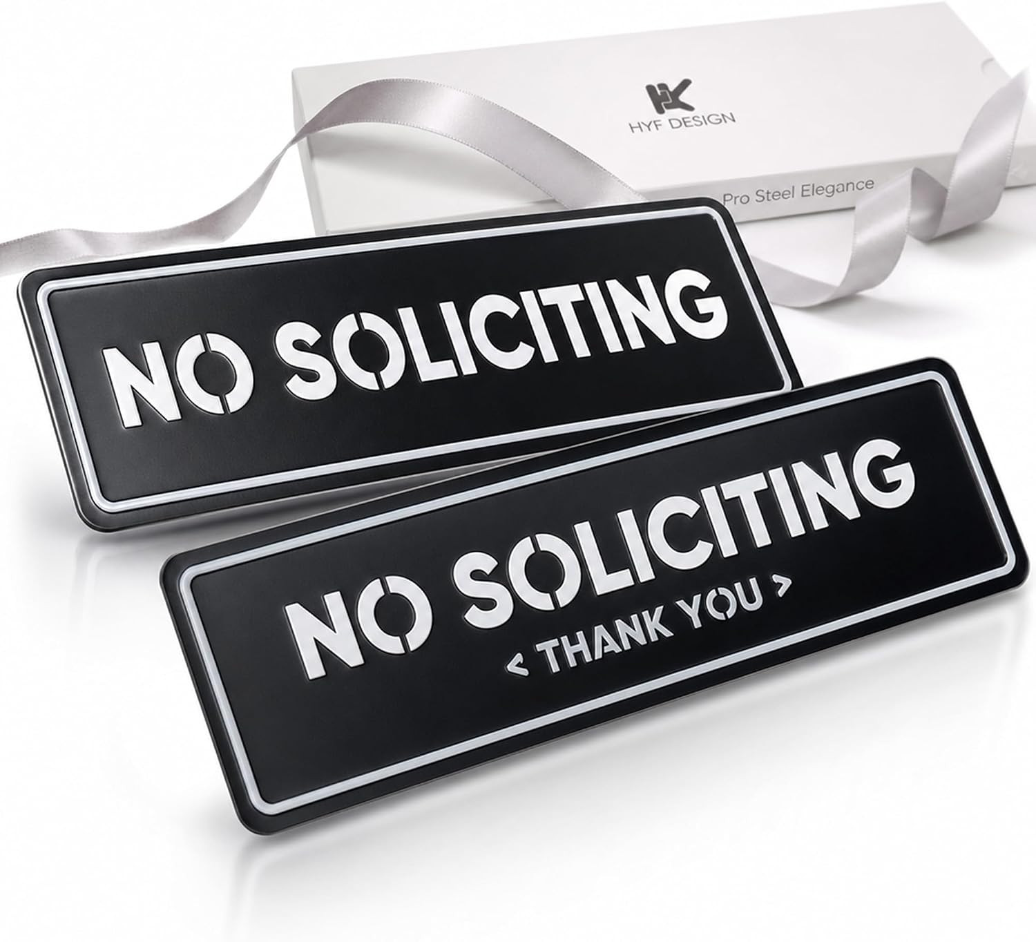 2-Pack No Soliciting Sign, Premium 304 Stainless Steel, 8.25X2.4&Prime;,Large | High-C
