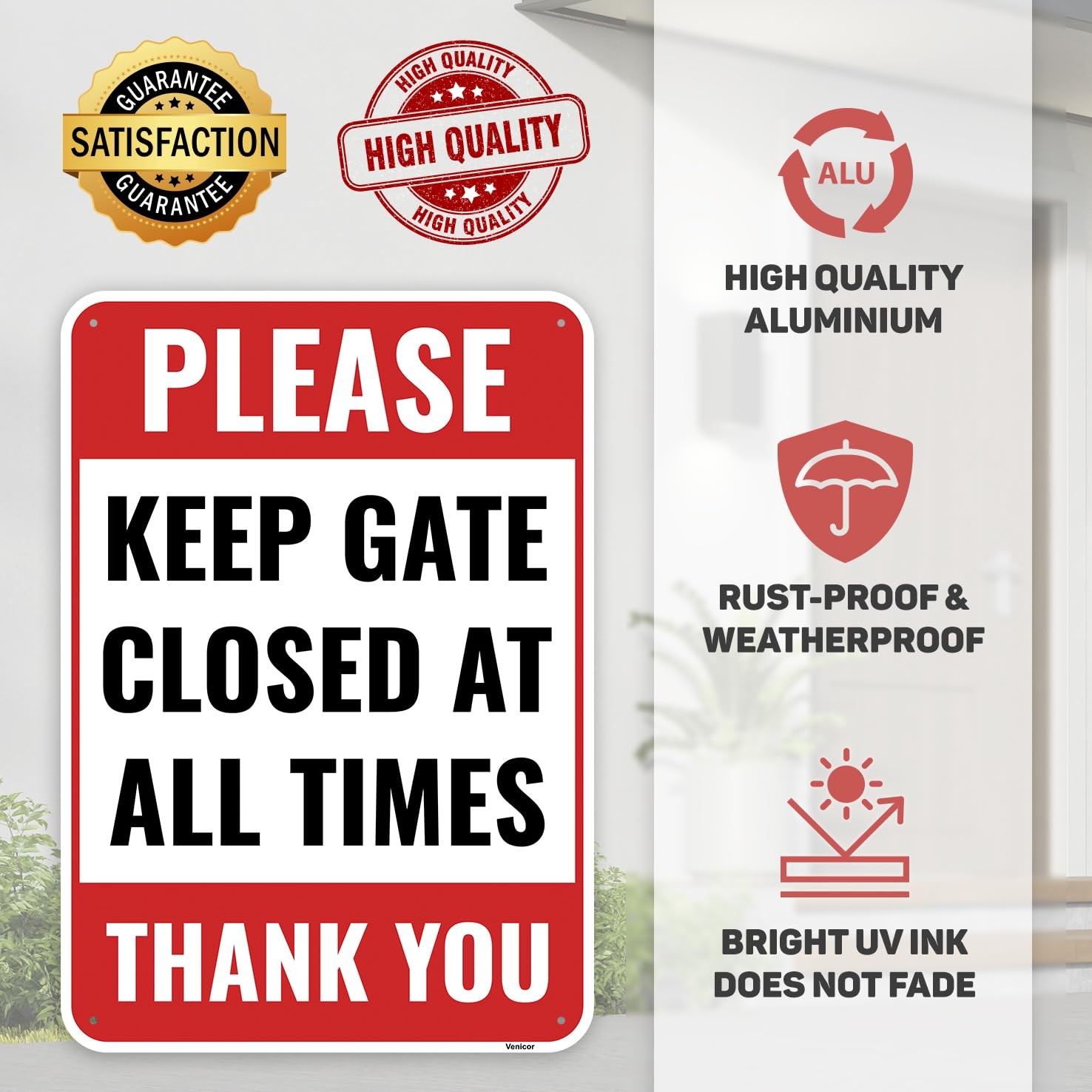 2 PCS Please Keep Gate Closed Sign 10×7 Inch Aluminum Warning Home Wall