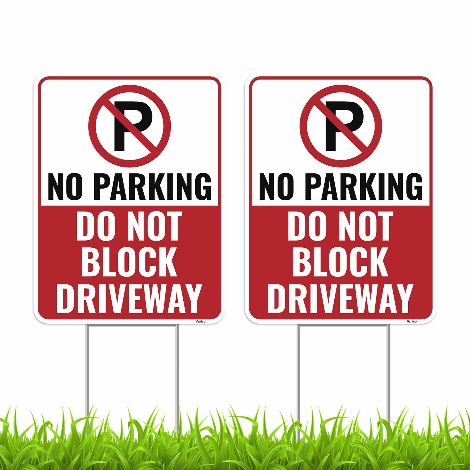 2PC No Parking Do Not Block Driveway Sign with Stakes, 17 Inches by 13 Inches…