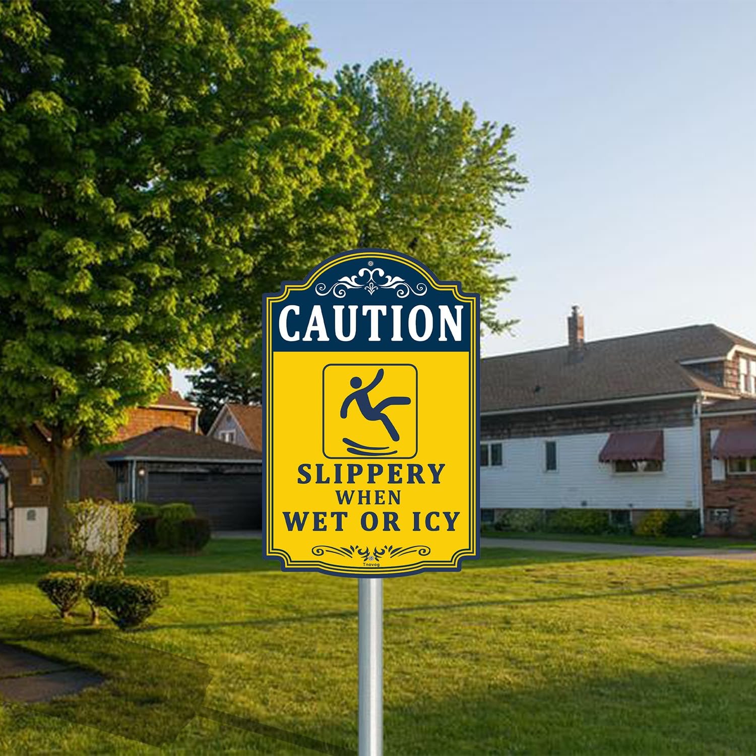 2 PCS 12×8 Inch Caution Slippery When Wet Or Icy Aluminum Weather Signage