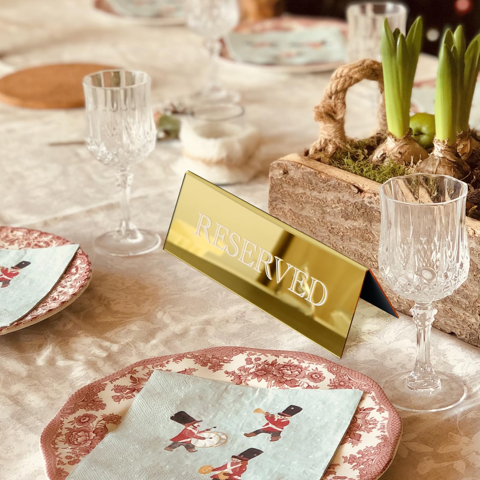 6 PCS 7.9×2.7 Inch Gold Mirror Acrylic Reserved Table Tent Seating Signs