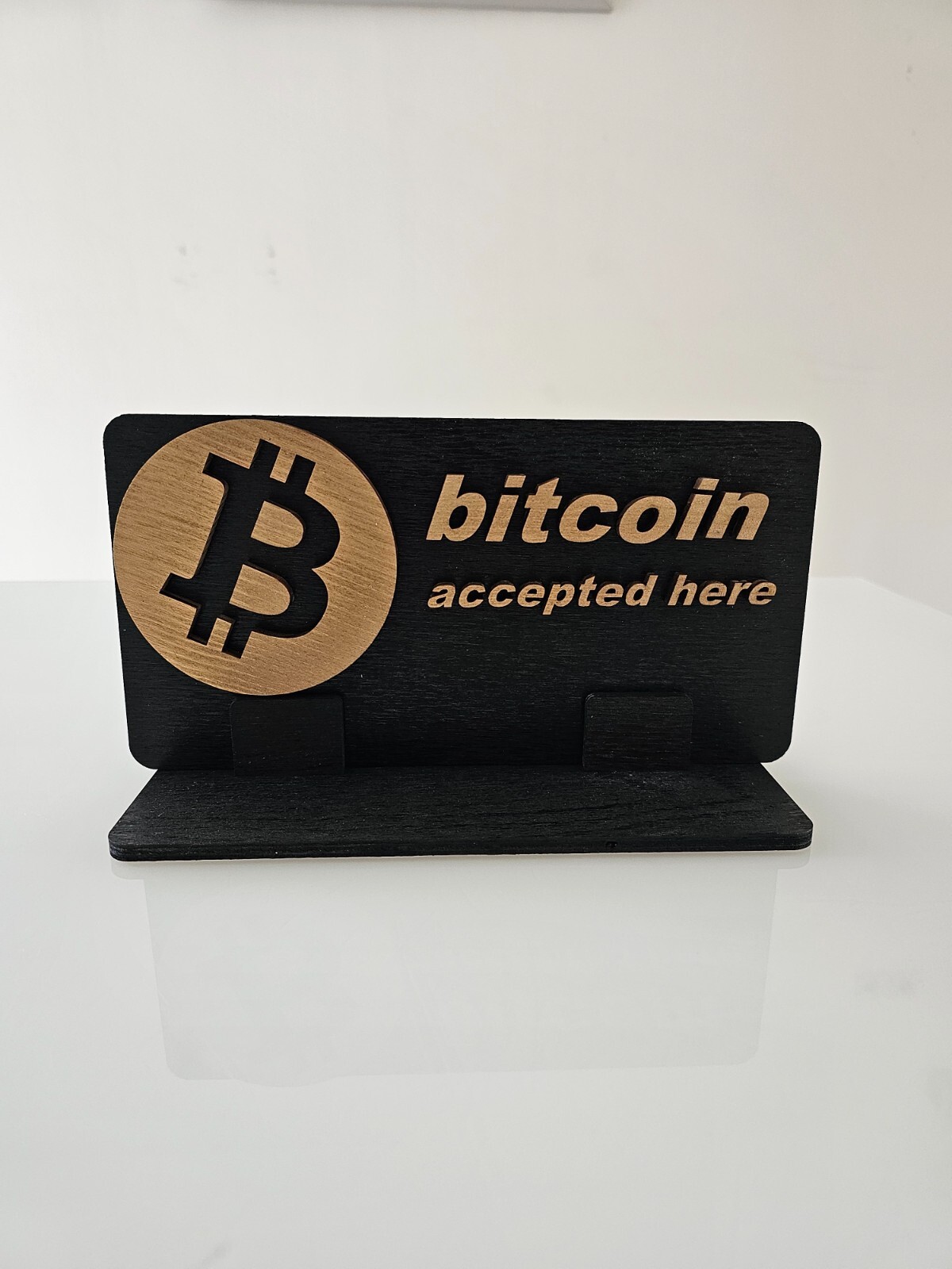 BTC Accepted Here Sign – 3D Premium Wooden Crypto Business Display