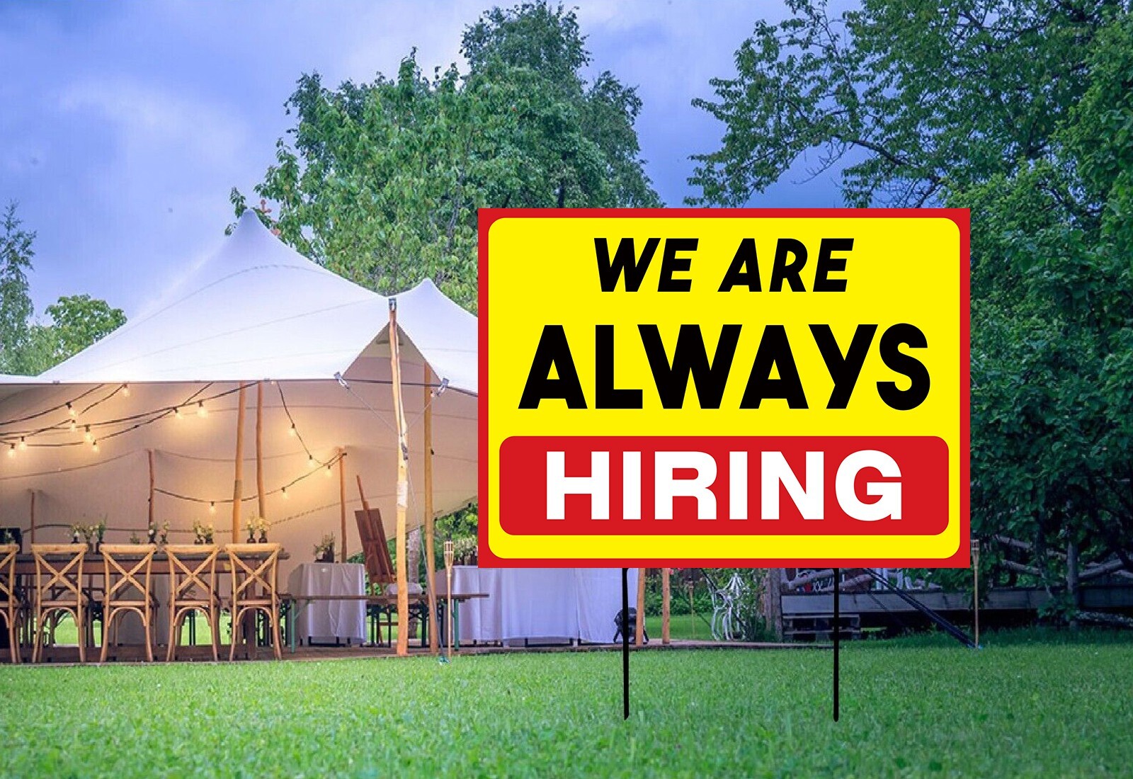 2PC Hiring Yard Sign – Double Sided Help Wanted Signs for Business Signboard