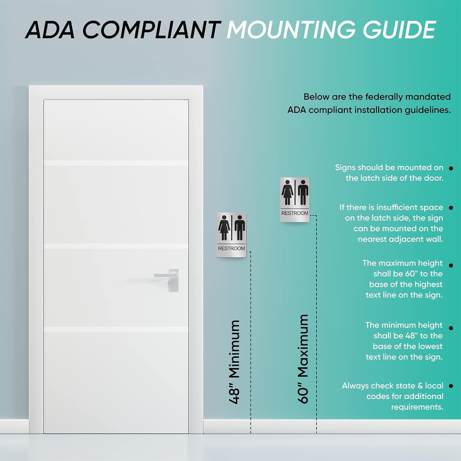 Restroom Sign for Business – 9 X 6 Inch – 1 Pack | ADA Compliant, Raised Text wi