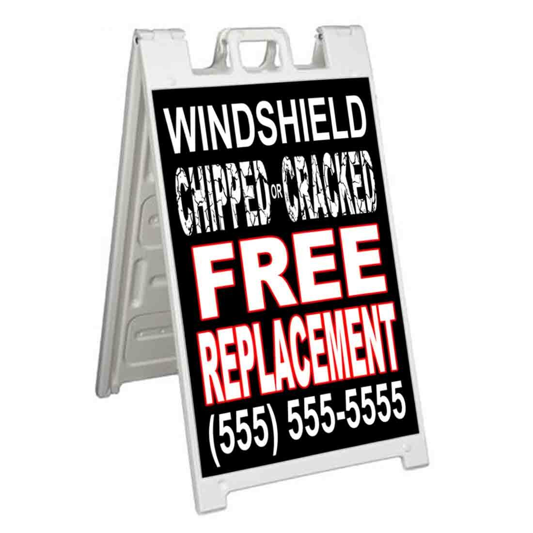 CUSTOM WINDSHIELD REPLACEMENT Signicade 24×36 Aframe Sidewalk Sign Banner Decal