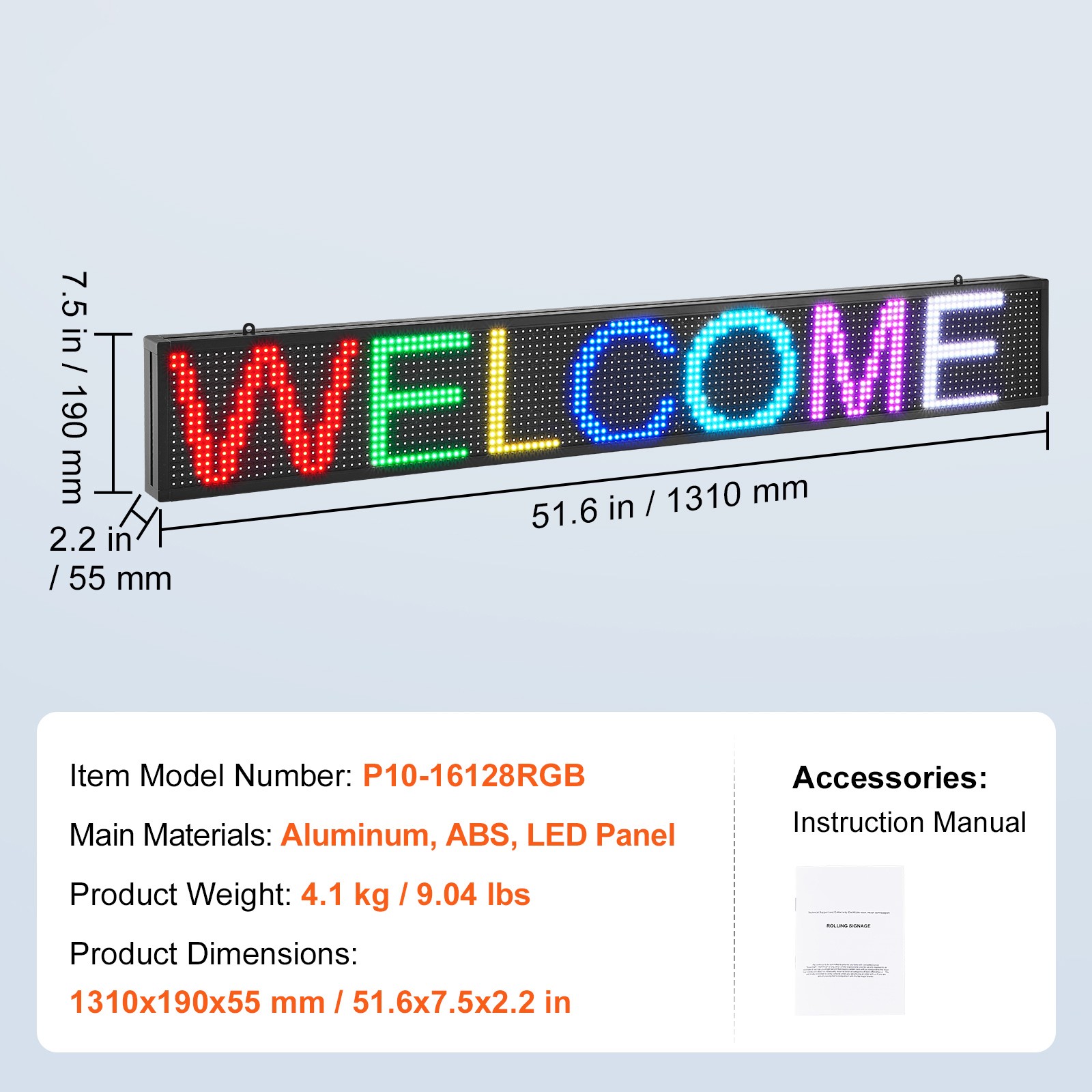 Uimoso 52&Prime;x8&Prime; Programmable LED Sign Scrolling Display Board P10 Full Color