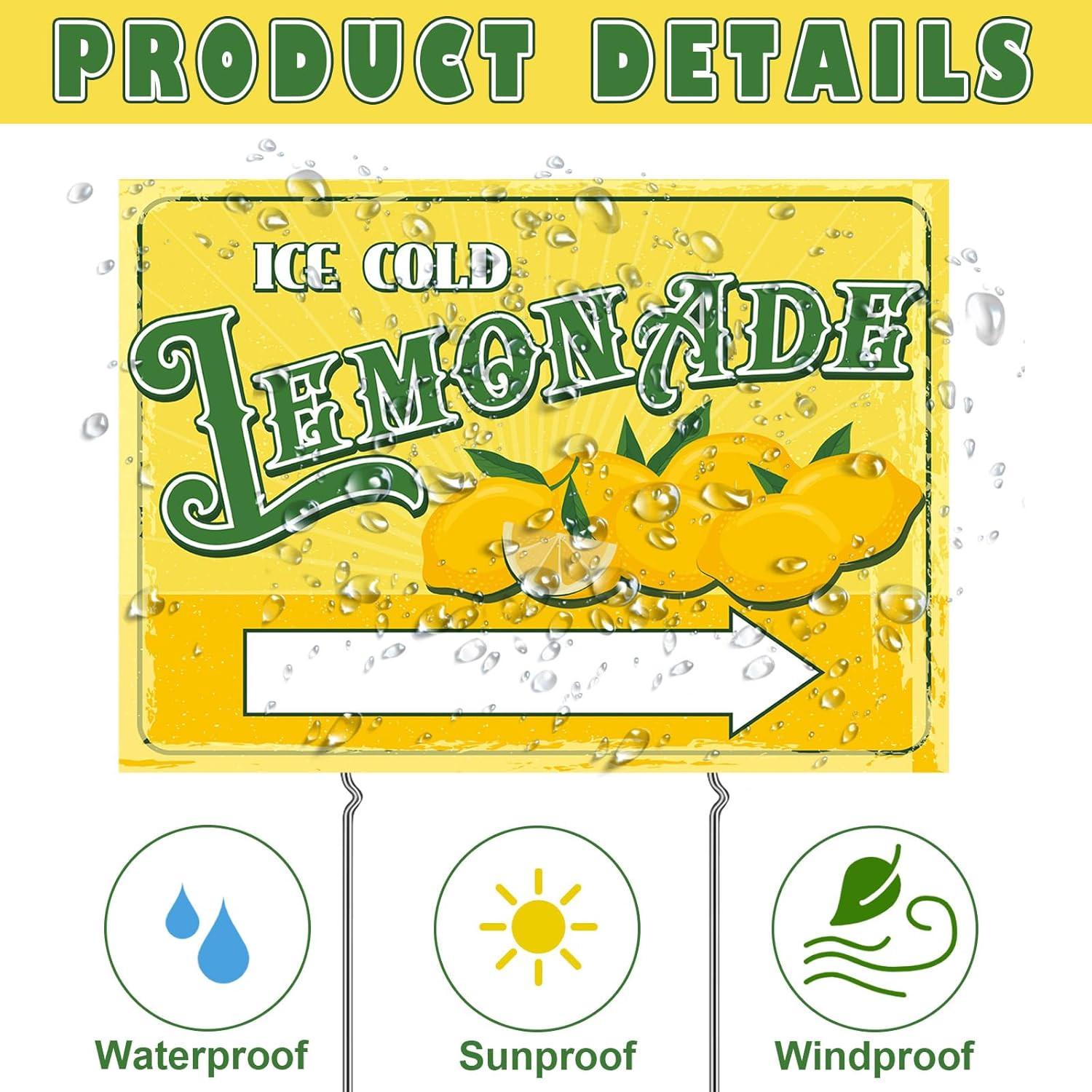 3 Sets 12&Prime; X 16&Prime; Summer Lemonade Yard Sign and Stake Double Sided Corrugated Pla