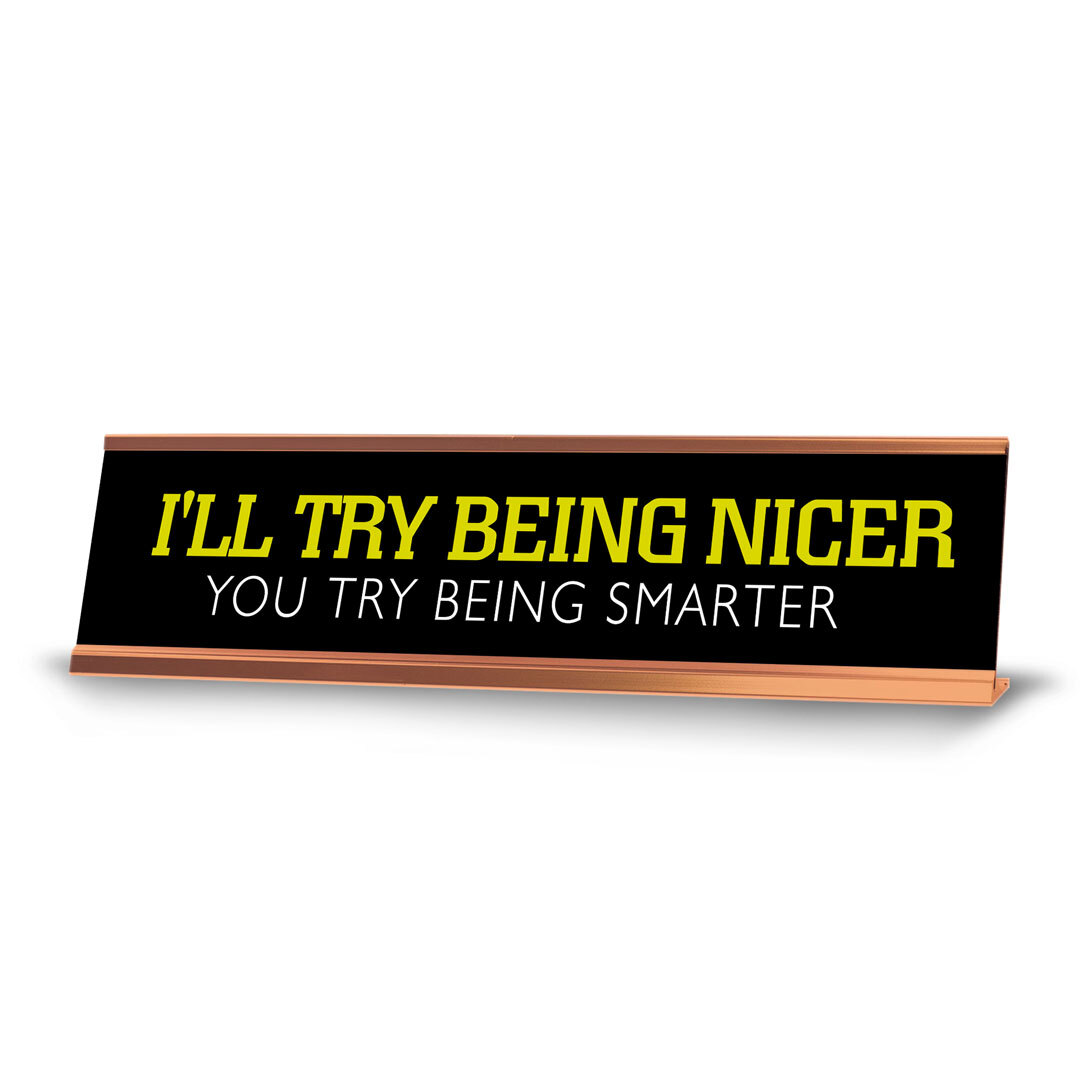 I&rsquo;ll Try Being Nicer You Try Being Smarter Novelty Desk Sign (2×10&Prime;)