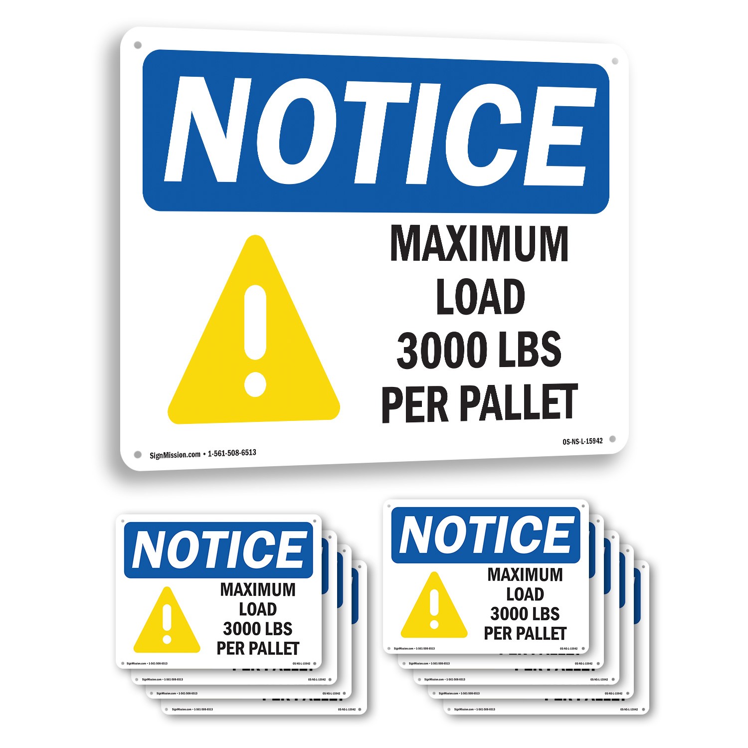 Maximum Load 3000 Lbs OSHA Notice Sign Metal, Plastic, Or Decal – 5 or 10 Pack