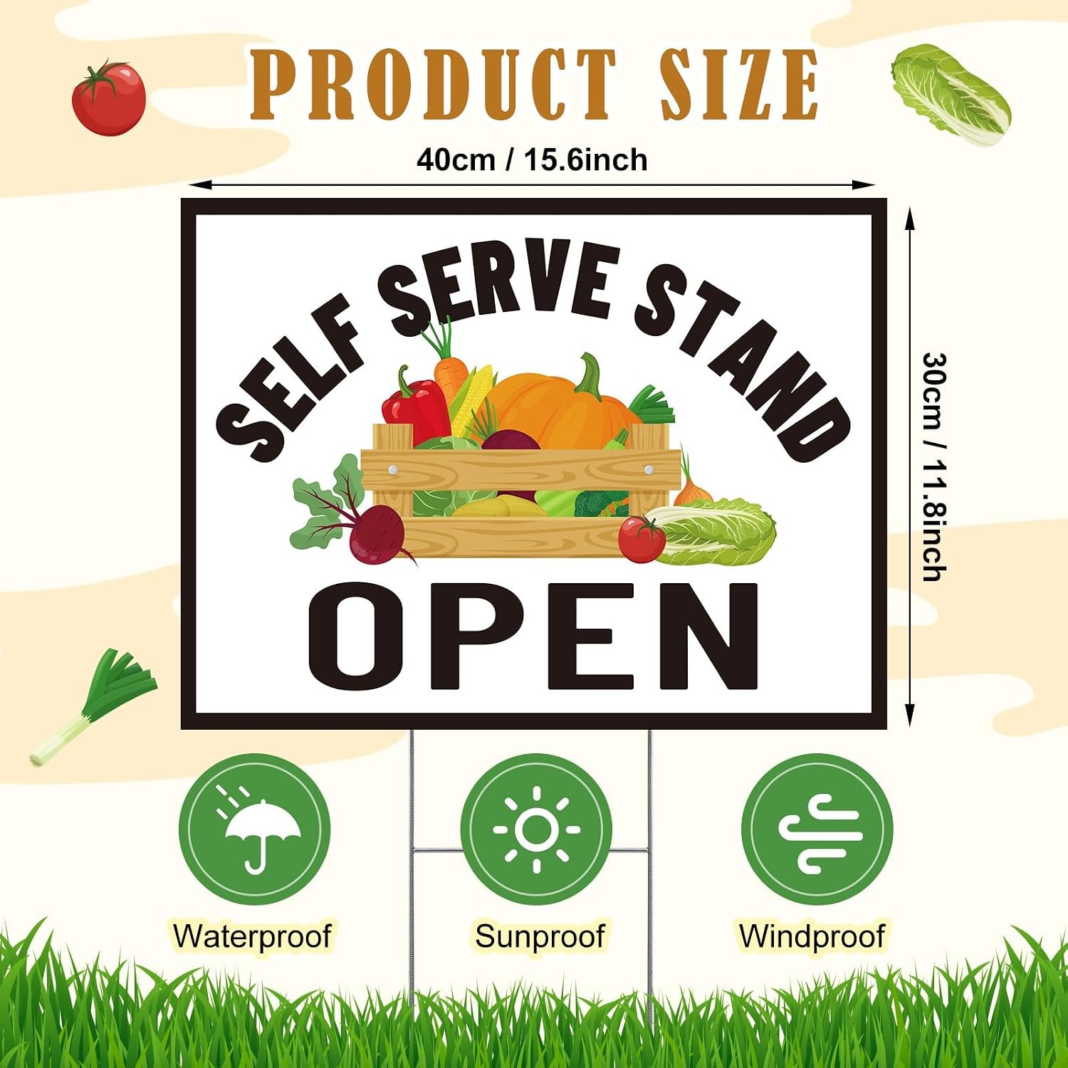 3 Piece Self Serve Stand Sign 16 x 12 Inch with Stakes Outdoor Display