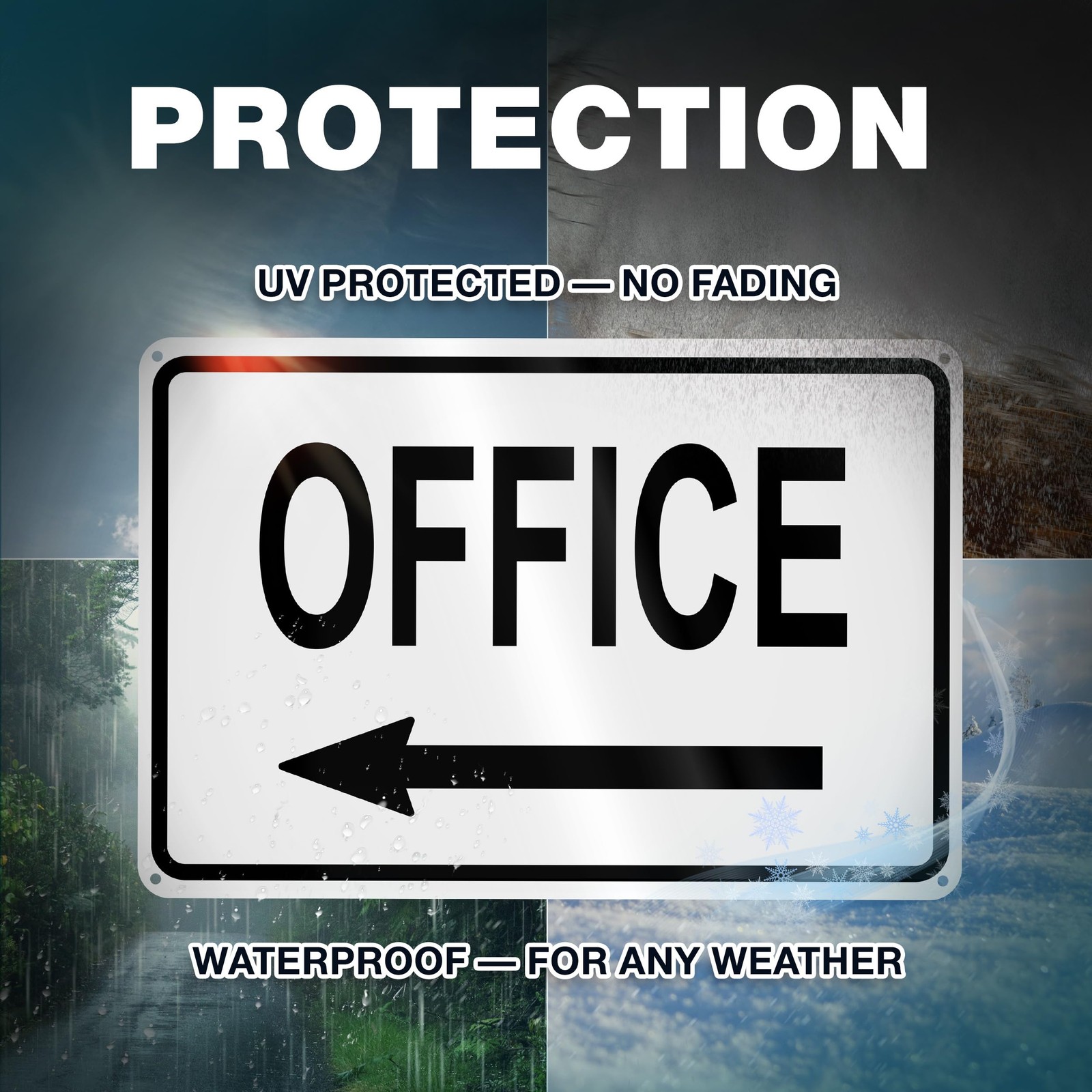 Office Sign with Left Arrow, 8×12 Reflective Aluminum, Pre-Drilled
