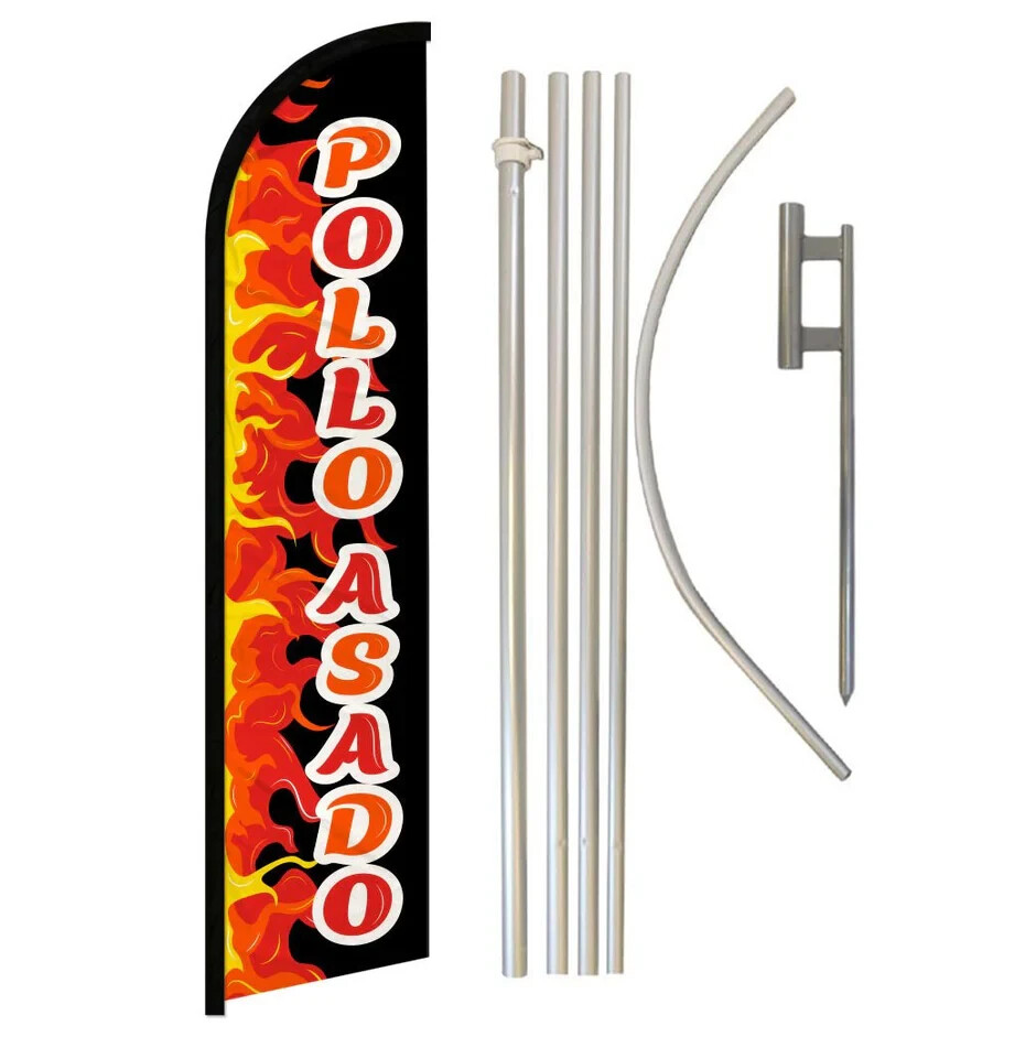 Pollo Asado (Grilled Chicken) Windless Advertising Banner Flag & Pole Kit