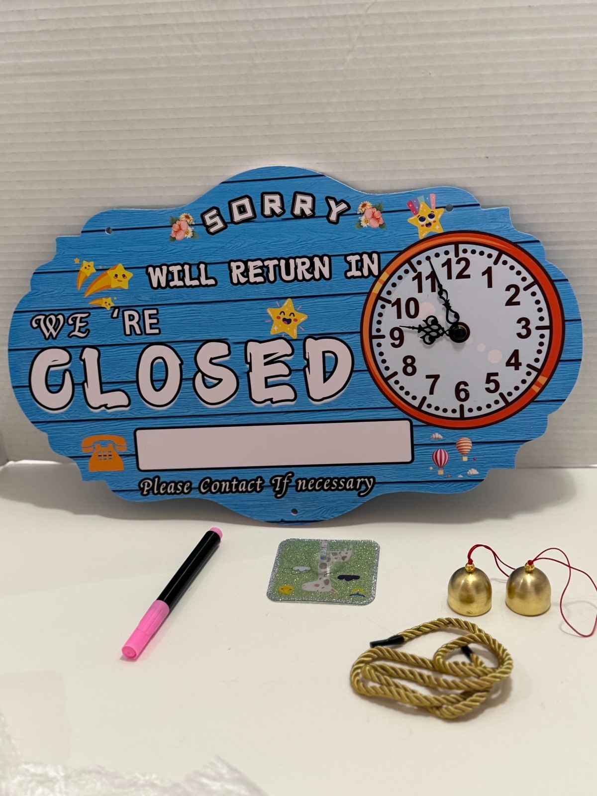 Double Sided « OPEN/CLOSED” Sign w/ “Be Back” Clock 10 x 16 Blue FAST SHIP