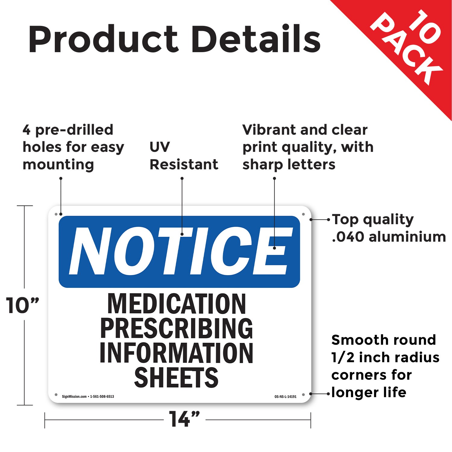 Medication Prescribing Information Sheets OSHA Notice Sign, Decal 5 or 10 Pack