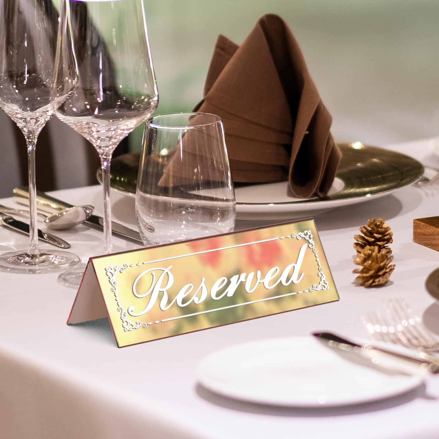 12 Pcs Mirrored Gold Reserved Table Signs, 6&Prime; X 2&Prime; Double-Sided Table Tent Sign